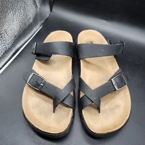 White Mountain Footbeds Powerful Slide Leather Sandals Size 7.5M Black Rugged - Picture 1 of 11