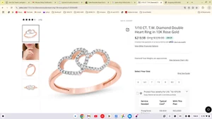 Zales double heart diamond ring size 7 in rose gold - Picture 1 of 3