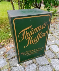 Thürmer Kaffee Dresden uralte Blechdose Original Reklame 37x25x20 - Bild 1 von 5