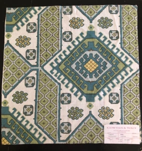 COWTAN & TOUT Peru in Turquoise 17 x 17 1/4" Linen Fabric Sample - Picture 1 of 3