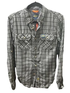 Superdry Hombre Camisa Estampado Gris Cuadros Mezcla Algodón Talla Pequeña - Imagen 1 de 5