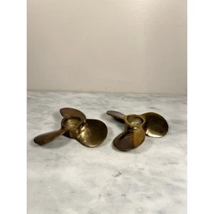 Mid Century Pair of Brass Propeller Candle Holders  - Picture 1 of 7