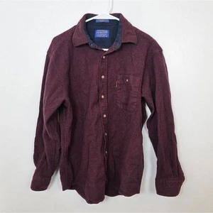 Pendleton Burgundy 100% Virgin Wool Button Up Elbow Patches Trail Shirt Size L - Picture 1 of 8