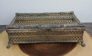 Vintage Gold Tone Tissue Box w/Claw Feet (2 pc.) "READ" - Picture 1 of 23