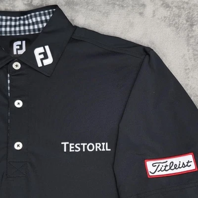 Tour IIssued FootJoy Polo Shirt Mens Medium Black Titleist Patch Golf FJ Stretch - Image 1 of 4