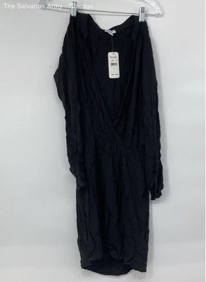 Espléndido vestido recto manga larga cuello sobrepelliz negro para mujer talla pequeña Foto 1 de 4