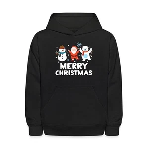 Merry Christmas Cute Snowman And Santa Claus Kids' Hoodie - Picture 1 of 13