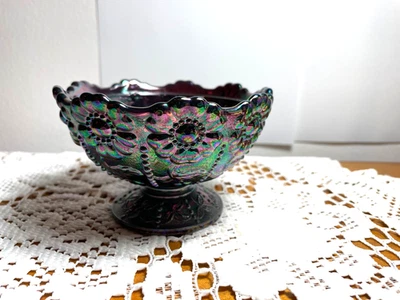 Fenton Amethyst Carnival Glass Fairy Lamp Base, Floral & Beaded - Image 1 of 4