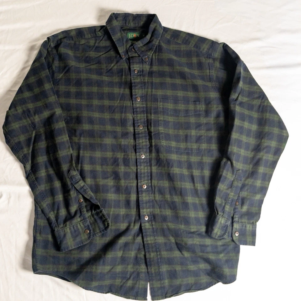 Vtg J Crew Shirt Mens L Green Blue Tartan Plaid Oarsman Button Down Flannel 90s - Image 1 of 4