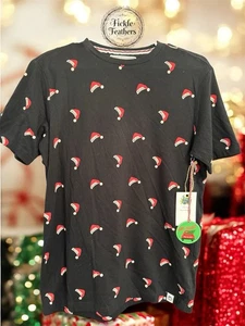 Free Planet Navidad Camiseta Talla PEQUEÑA Negra Camiseta Cree Santa Sombrero Vacaciones - Imagen 1 de 11
