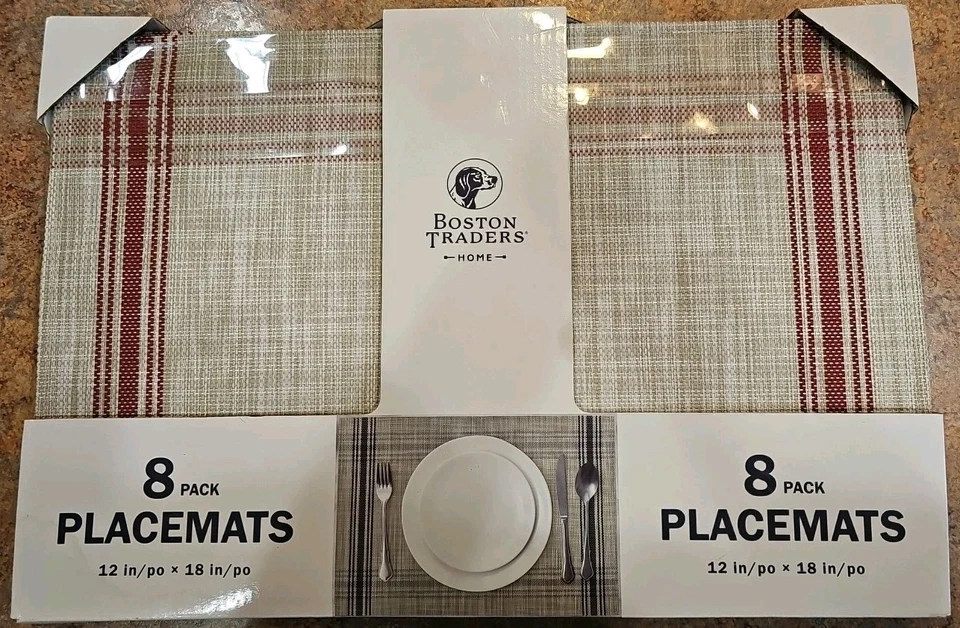 Boston Traders Home 8 Pk of Placemats 18"X12"-Indoor/Outdoor-Red-Weave Pattern - Image 1 of 1