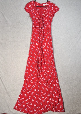 Flynn Skye All Wrapped Up Maxi Dress Wrap Tie V-Neck XS Boho Flowy Bohemian - Image 1 of 4