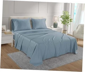 800TC Lenzuola di Cotone Egiziano Blu Francese, 15" Tasca Profonda Lenzuola Queen, - Foto 1 di 7