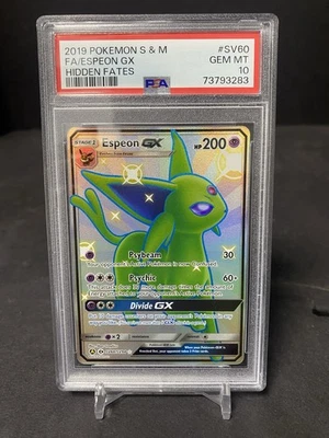 2019 POKEMON SUN & MOON HIDDEN FATES #SV60 FULL ART/ESPEON GX PSA 10 - Image 1 of 2