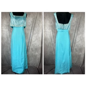 Maxi Vestido Vintage Años 50 60 Pequeño Azul Metálico Superposición Panel Trasero Baile de graduación Vestido Formal - Imagen 1 de 14