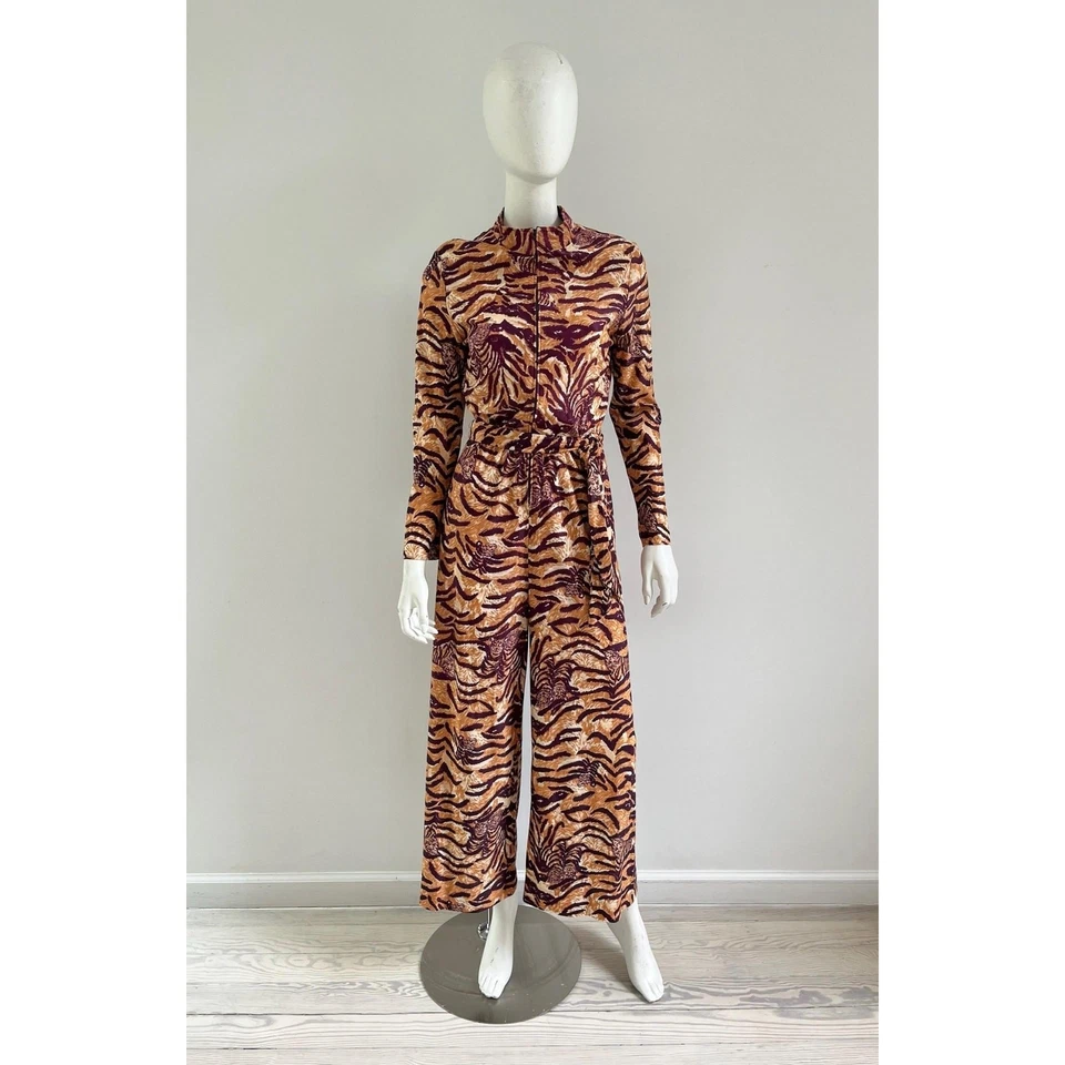 Vintage 1970s Jumpsuit / 70s Tiger Print Jumpsuit / Small to Medium - Image 1 of 4