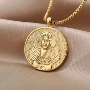Collar colgante de monedas de oro de 18 quilates mitología griega, oro diosa Cleopatra - Imagen 1 de 4