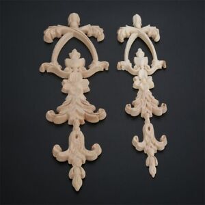 Unpainted Wood Carved Decal Onlay Applique Window Furniture Cabinet Wall Decor