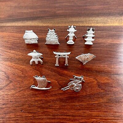 9 Figural Japanese 950 Sterling Silver Place Card Holders Variety Of Motifs • 268.12$