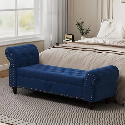 64.5" Velvet Storage Bench with Upholstered Ottoman End of Bed Couch - Image 1 of 4