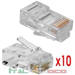 PLUG UTP CAT.5E CONNETTORI CAVO DI RETE 8P8C RJ45 10 PZ - Photo 1/1