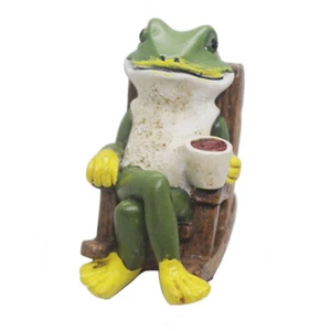 Coffee Frog Statue Sculpture Flower Garden Collectible Animal Frog Figurine - Picture 1 of 6