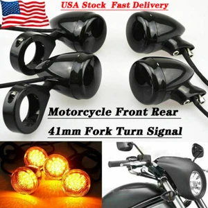 4X 41mm Abrazadera Horquilla Delantera Trasera Moto LED Luz de Intermitente Negra para Harley - Imagen 1 de 12