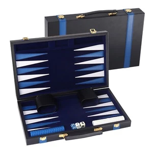 Classic Large Folding PU Leather Backgammon Board Game Set w/UREA Game Pieces - Picture 1 of 7