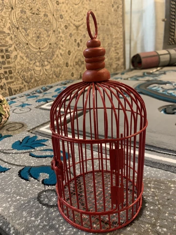 Vtg Decorative Rustic Red Bird Cage~French Country~Hanging~10"~Planter~Candle Cover