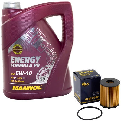 MANNOL Motoröl Set 5W-40 5 Liter + Ölfilter SH 4794 P für Alfa Romeo Fiat Lancia Opel