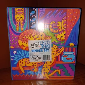 Vintage 1992 Hot Tropix Stuart Hall Binder Set Cats Abstract Multicolor 3 ring - Picture 1 of 12