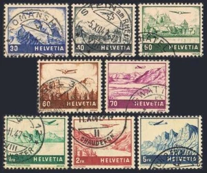 Switzerland C27-C34, used. Mi 387-394. Air Post 1941. Landscapes.Jungfrau,Lakes - Picture 1 of 1
