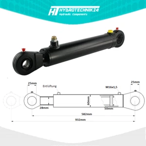 Hydraulikzylinder einfachwirkend 50/28 Hub 350 mit Gelenkaugen 25mm - Bild 1 von 1