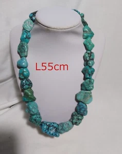 Vintage large Tibet raw turquoise beads graduate necklace L55cm W198 - Picture 1 of 6