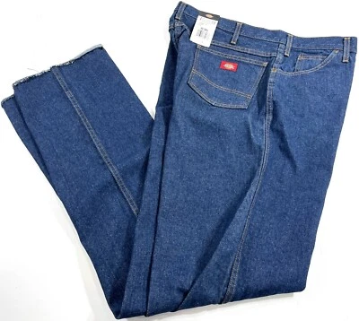 NWT 40x38 DICKIES INDUSTRIAL REGULAR FIT JEANS C993 RINSED INDIGO BLUE UNHEMMED - Image 1 of 2