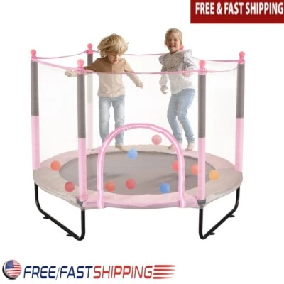 Cama elástica para niños 60 pulgadas interior exterior con red de seguridad y aro de baloncesto   Foto 1 de 4