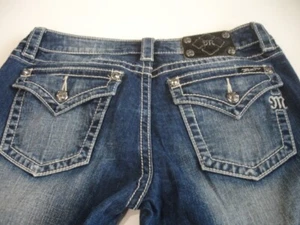 MISS ME Denim Women's Bling Crystals Rhinestones Low Rise CROP Blue Jeans 32 - Picture 1 of 10