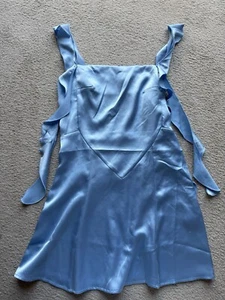 Forever 21 Sky Blue Satin Fit & Flare Ruffle Sleeveless Mini Dress Summer Medium - Picture 1 of 15