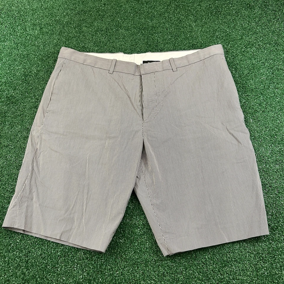 Shorts Theory Masculino 36 Cinza Branco Listrado Chino Casual Ao Ar Livre Elástico Nylon - Imagem 1 de 4