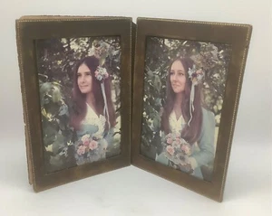 Vintage Early 1970’s 5x7” Leather Tabletop Book Frame w/ 2 Beautiful Bridesmaids - Picture 1 of 7