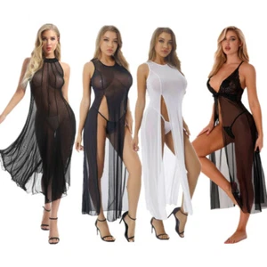 Women Sheer Mesh Maxi Dress Beach Swimwear Bikini Cover Ups+G-string Sun Protect - Picture 1 of 46