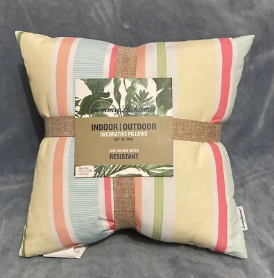 NEW TOMMY BAHAMA 2 Striped Indoor/Outdoor Pillows Mildew Fade Water Resistant - Image 1 of 4