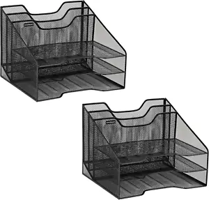 File Organizer, Set of 2, Desk Organizer, Storage, Paper Tray, Office, Metal Mes - Picture 1 of 12