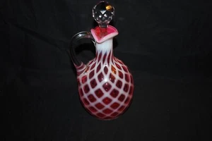 BEAUTIFUL NORTHWOOD CRANBERRY OPALESCENT LATTICE CRUET 1890'S - Picture 1 of 4