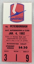OHL 1992 01/04 Peterborough Petes at Windsor Spitfires Hockey Ticket