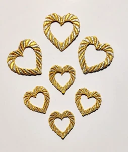 Fancy metallic 7 pc. Heart Patches Embroidered Iron On Applique various sizes - Picture 1 of 1