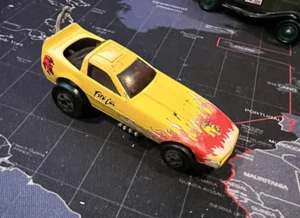 Vintage Retro Toy Drag Racer 80s Road Champs Funny Car Fire Cat Yellow *Works* - Picture 1 of 8