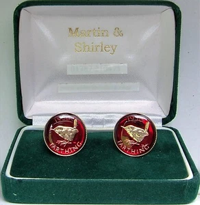 1956 Farthing cufflinks from real coins in RED & Gold - Picture 1 of 1