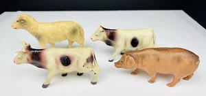 Vintage Celluloid 2 Cow Japan Sheep Ram Pig USA Miniature Farm Animal Figurines - Picture 1 of 21