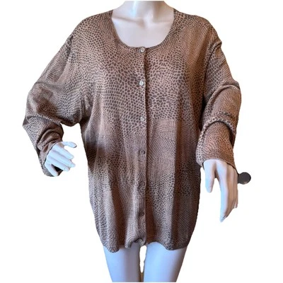 Cárdigan Liz Claiborne Mezcla Seda Tejido Estampado Leopardo Manga Larga Talla Grande 2X Foto 1 de 4